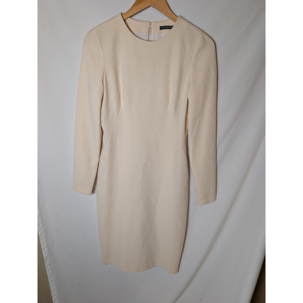 Alexander Mcqueen 100% Wool Cream Crew Neck Long Sleeve Dress Size 40